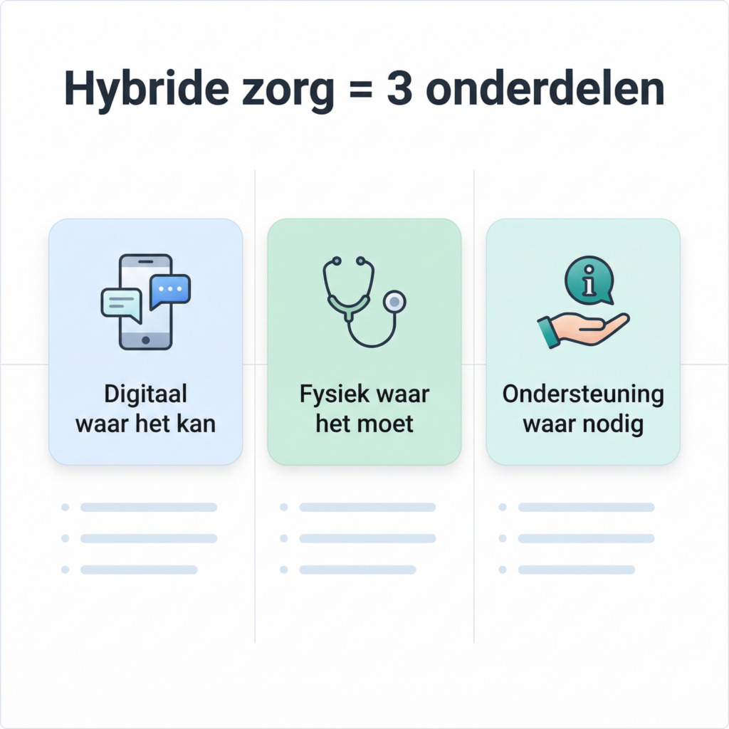 Hybride zorg in 3 onderdelen: digitaal waar het kan, fysiek waar het moet en ondersteuning waar nodig